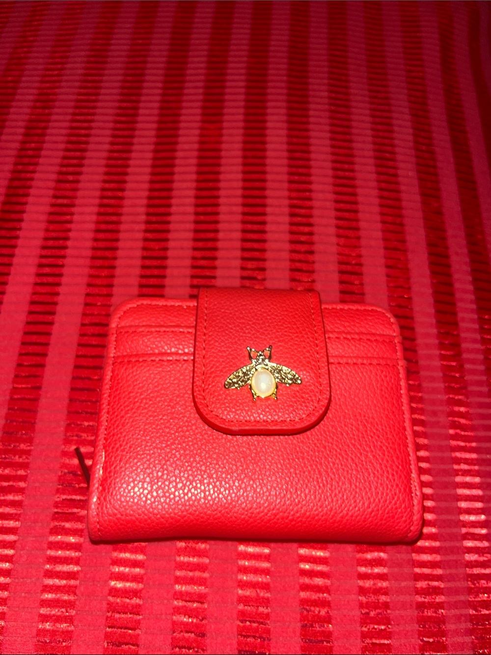 Red Women's Compact Wallet with Gold Bee Accent